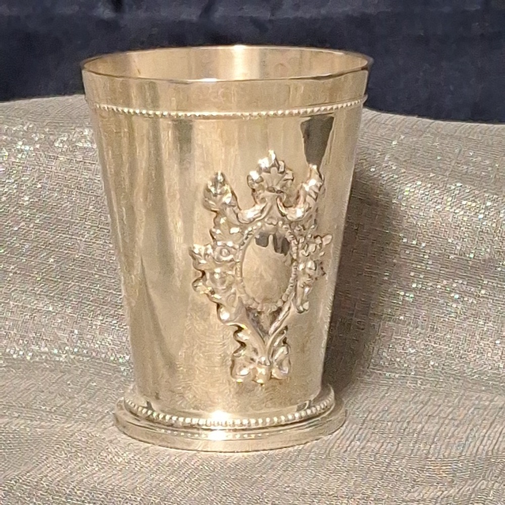 Two's Company Blenheim Crested Mint Julep Cup Silver Plate with Wax Candle Tag